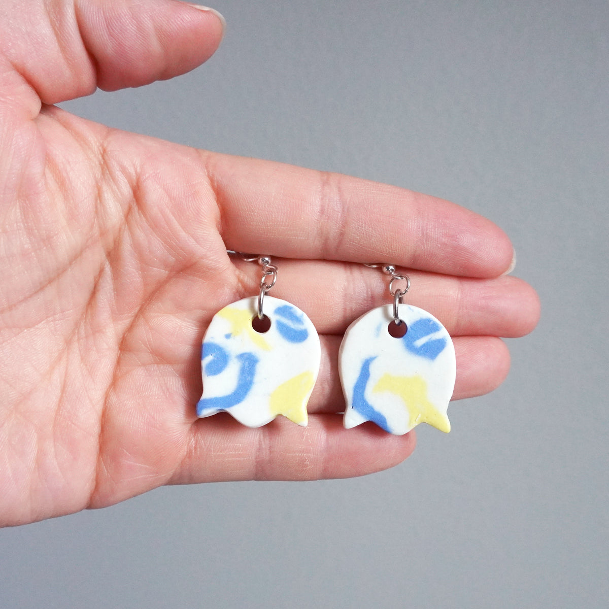 Kaisori blue pottery jewellery - Yellow circle earrings